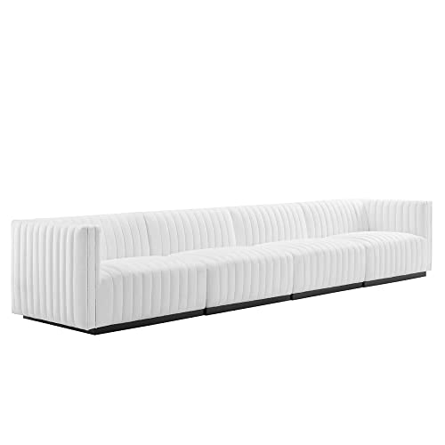 Modway Conjure 4-Piece Channel Tufted Fabric Sofa in Black/White