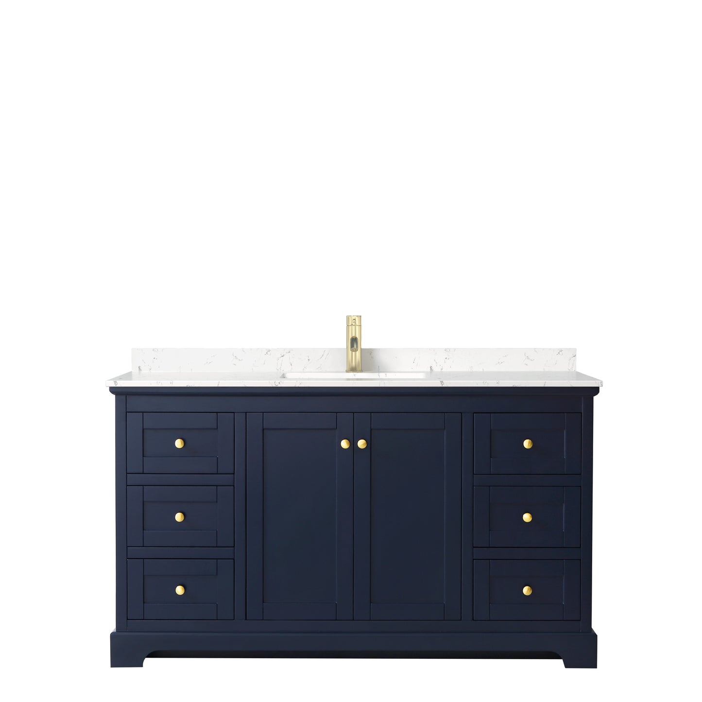 Avery 60 Inch Single Bathroom Vanity in Dark Blue, Carrara Cultured Marble Countertop, Undermount Square Sink, No Mirror