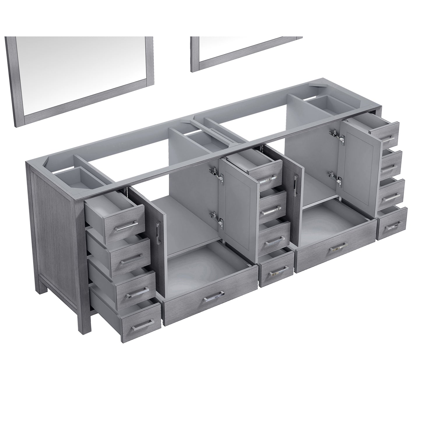 Jacques 84" Distressed Grey Double Vanity, no Top and 34" Mirrors