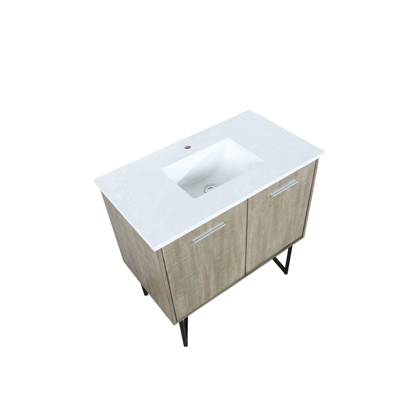 Lancy 36" Rustic Acacia Bathroom Vanity, White Quartz Top, and White Square Sink