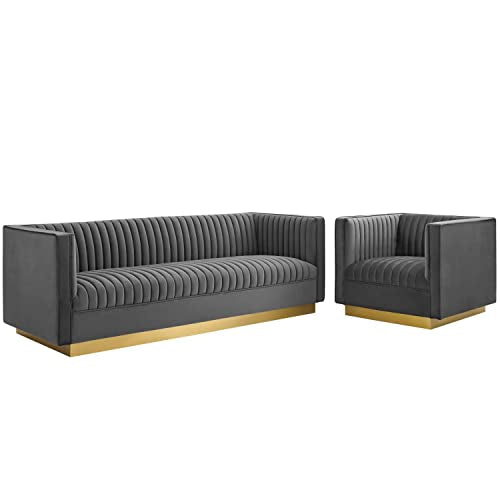 Sanguine Channel Tufted Upholstered Performance Velvet Modular Sectional Sofa