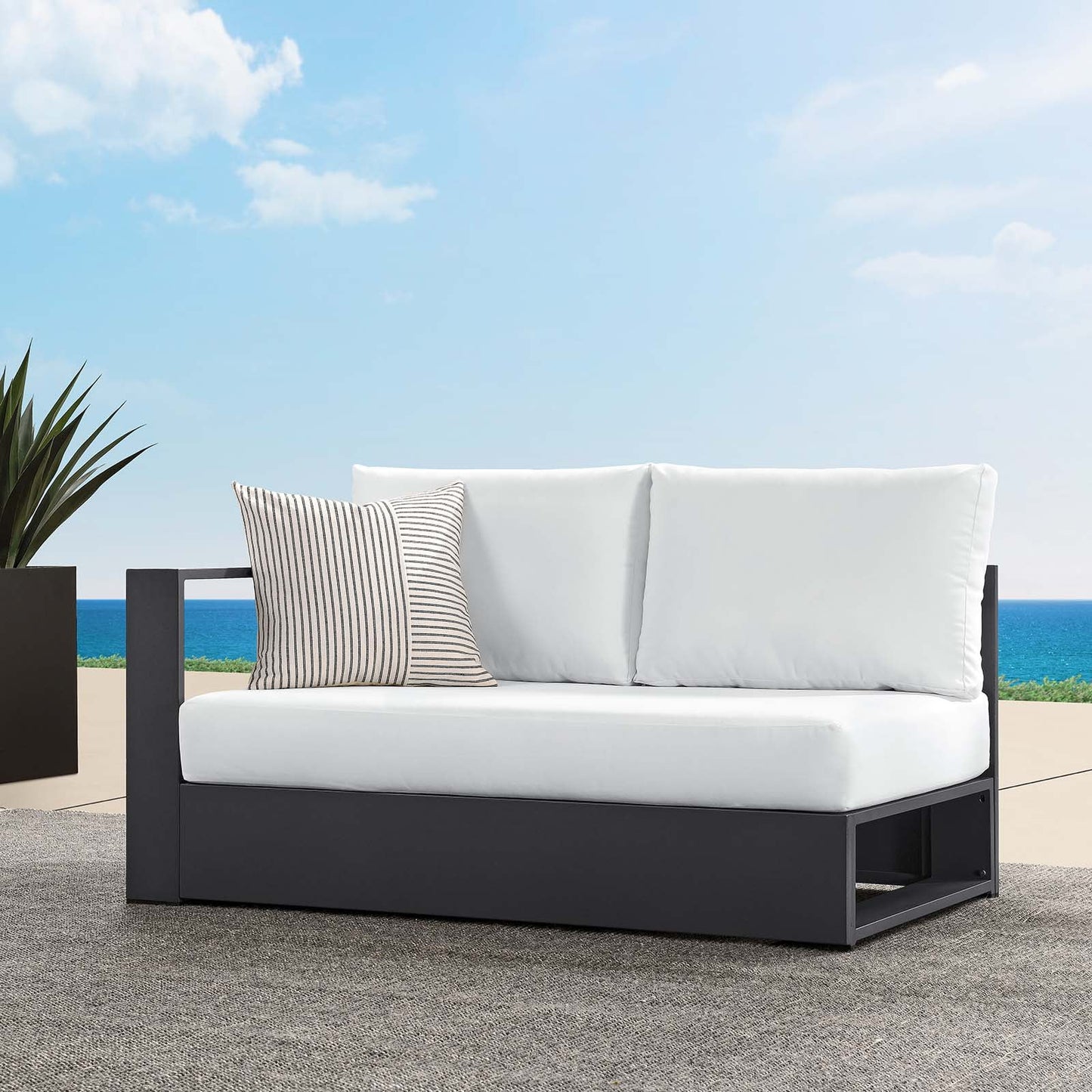 Modway Tahoe Outdoor Patio Powder-Coated Aluminum Modular Left-Facing Loveseat in Gray White