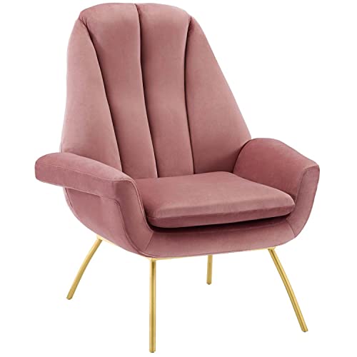 Modway Summit Channel Tufted Performance Velvet Accent Lounge Arm Chair in Dusty Rose