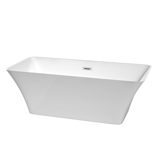 Tiffany 67 Inch Freestanding Bathtub in White with Polished Chrome Drain and Overflow Trim