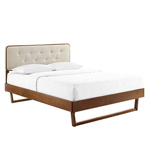 Modway Bridgette Wood Queen Platform Bed in Walnut Beige with Angular Frame