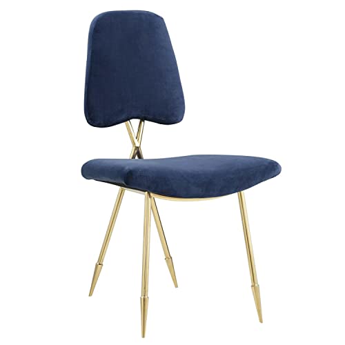 Modway Ponder Performance Velvet Upholstered Modern Dining Side Chair in Black with Gold Stainless