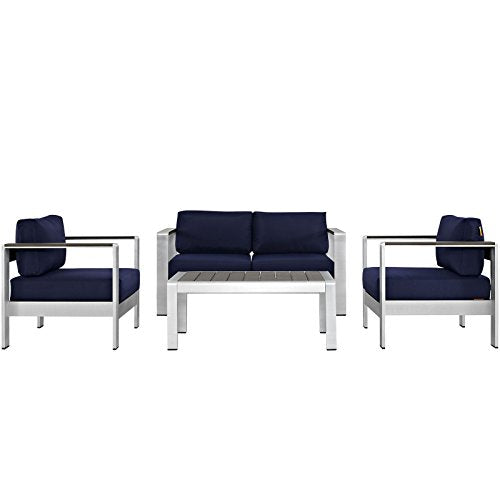 Modway Shore Aluminum Outdoor Patio Sectional Sofa Set