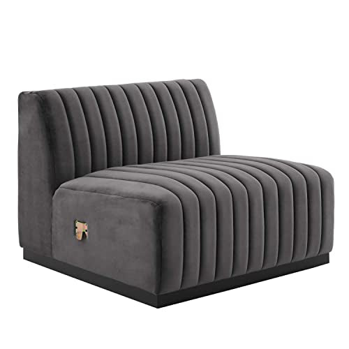 Modway Conjure Modern Channel Tufted Velvet Armless Chair in Gray