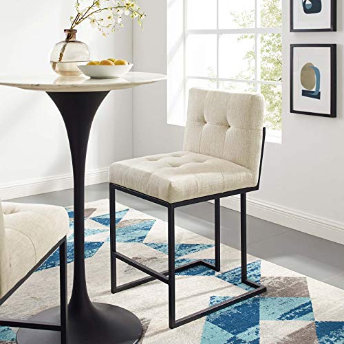 Modway Privy Stainless Steel Upholstered Fabric Bar Stool, Black White