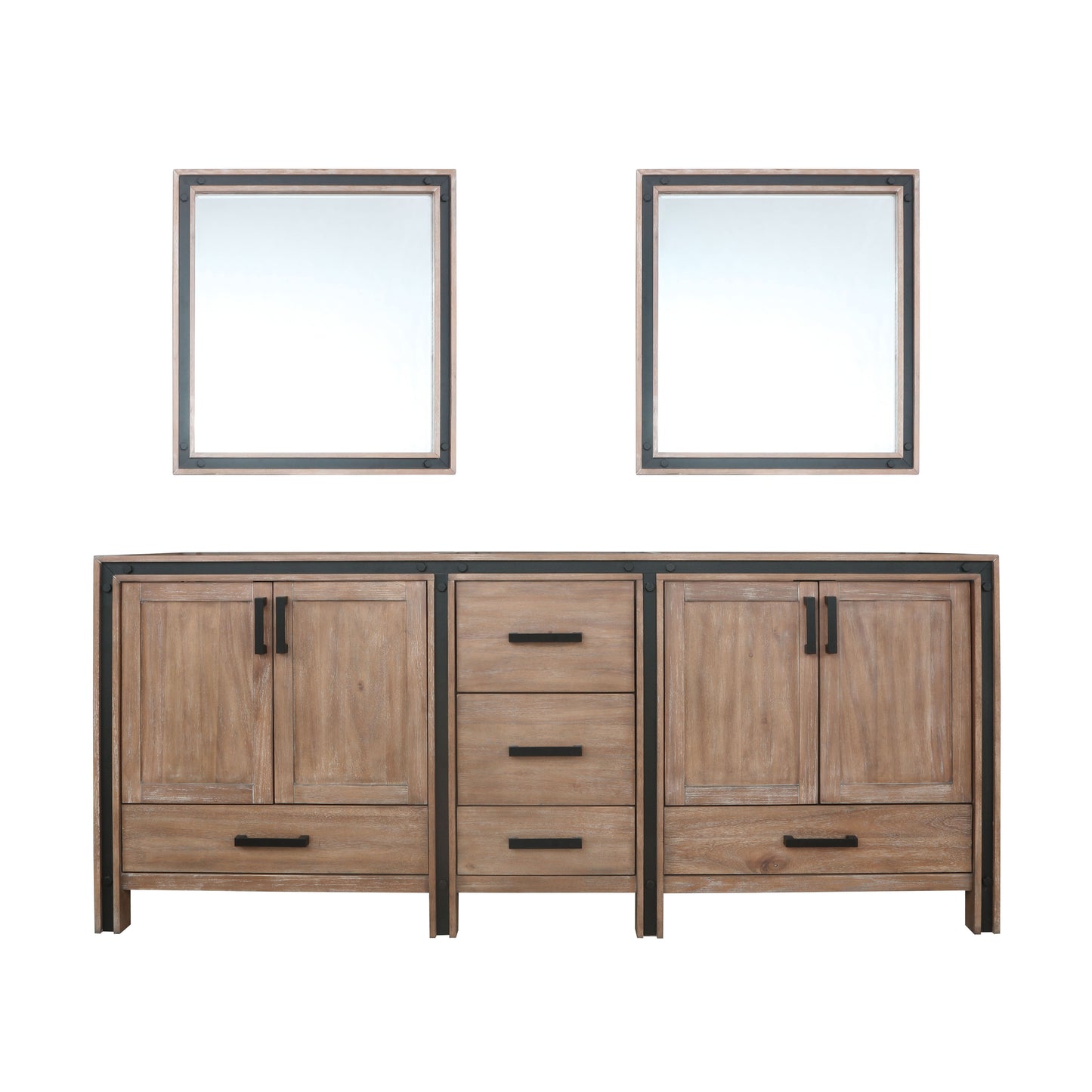 Ziva 80" Rustic Barnwood Double Vanity, no Top and 30" Mirrors