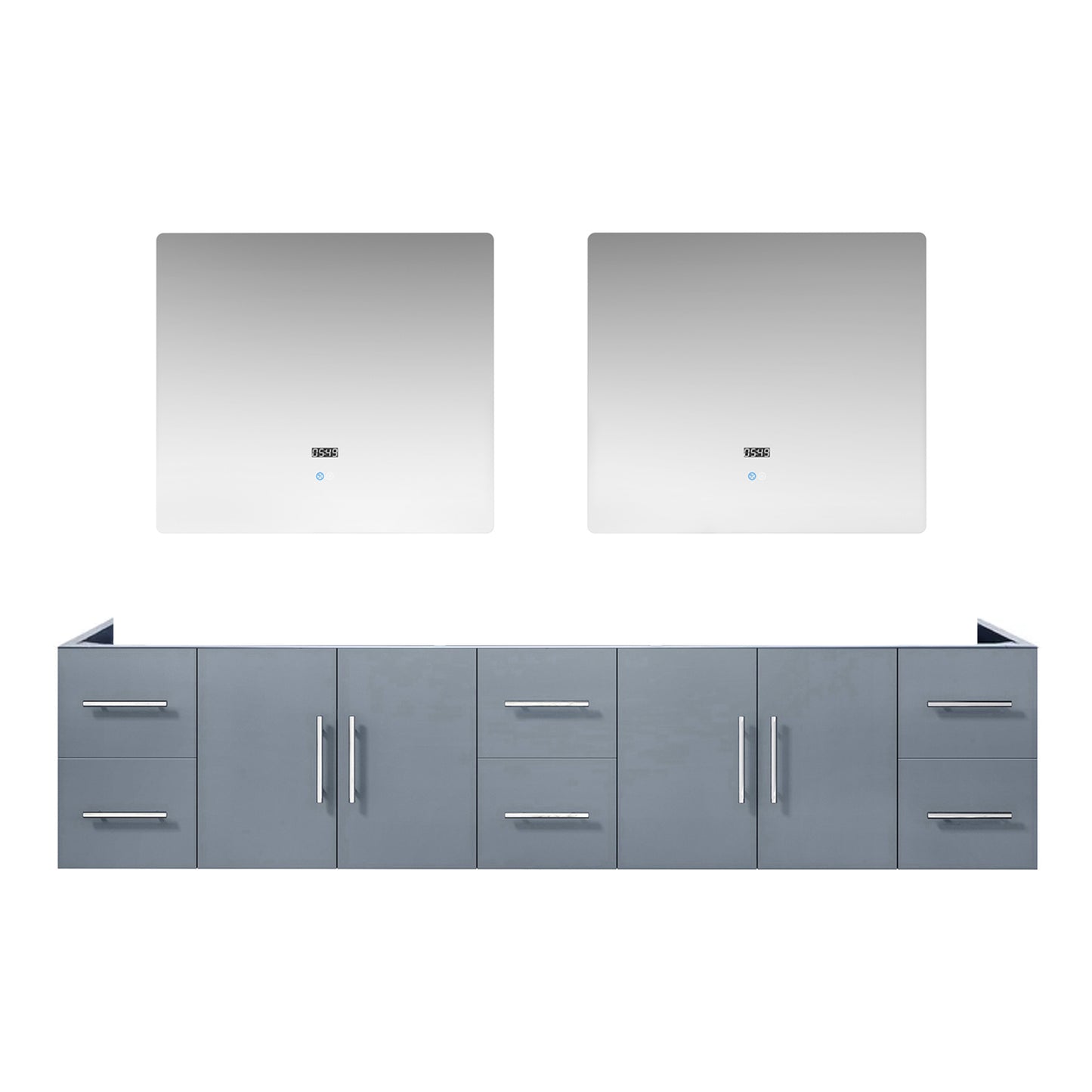Geneva 84" Dark Grey Double Vanity, no Top and 36" LED Mirrors
