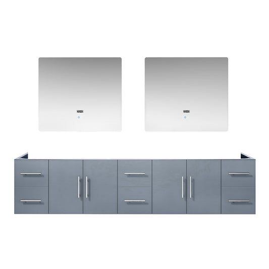 Geneva 84" Dark Grey Double Vanity, no Top and 36" LED Mirrors