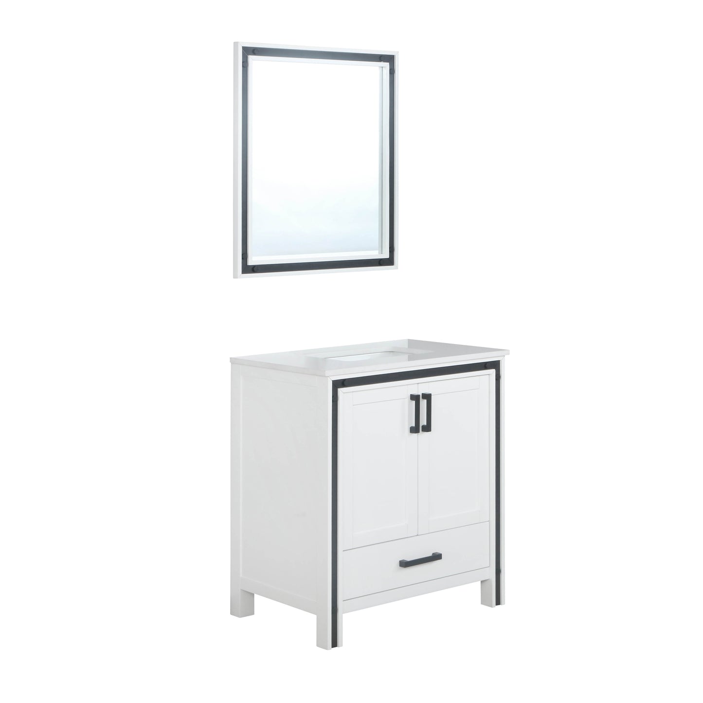 Ziva 30" White Single Vanity, Cultured Marble Top, White Square Sink and 28" Mirror