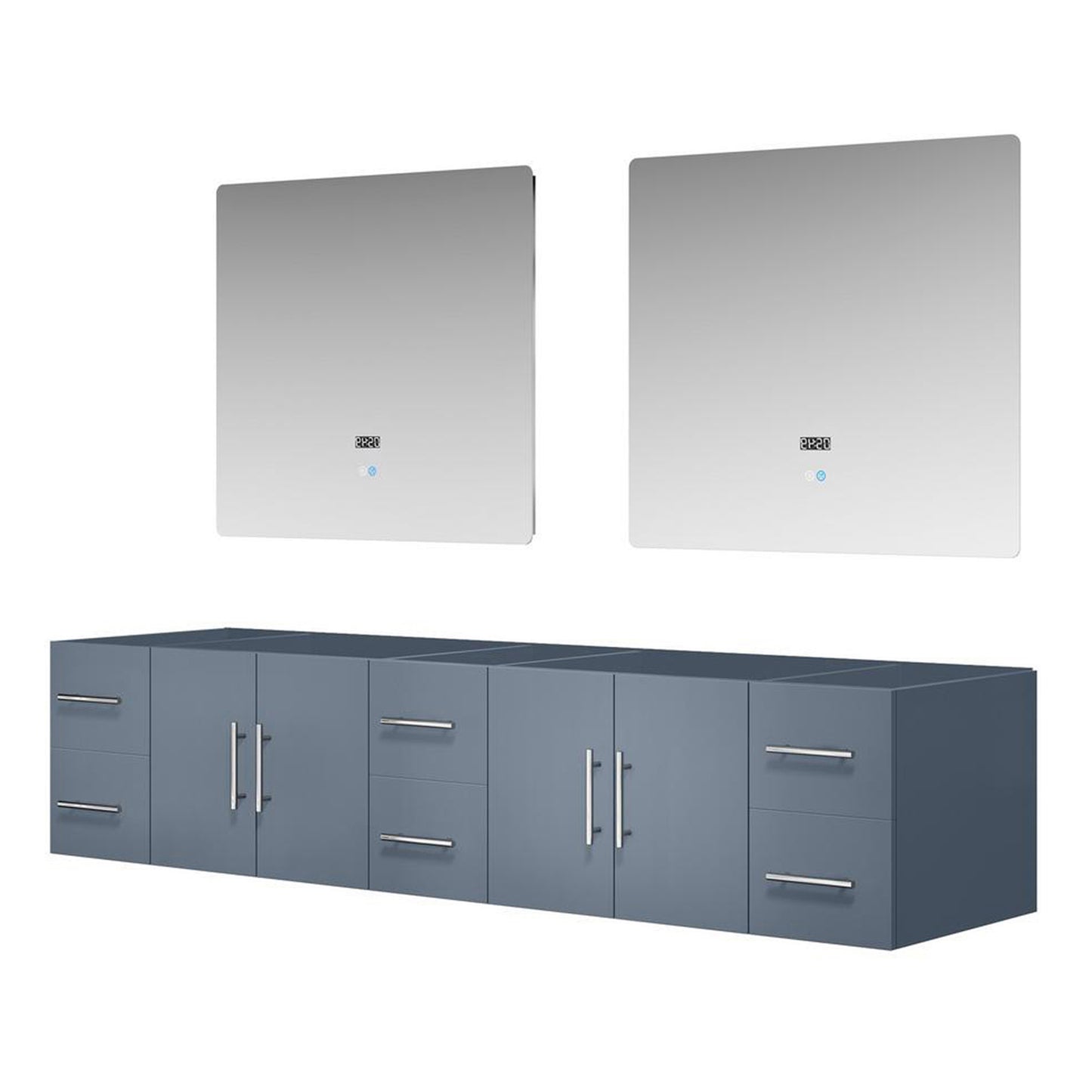 Geneva 84" Dark Grey Double Vanity, no Top and 36" LED Mirrors