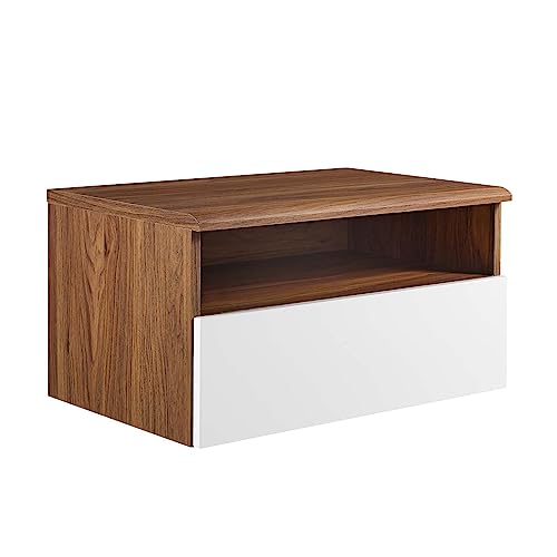 Modway Envision Mid-Century Modern Wall-Mount End Table Nightstand in Walnut White