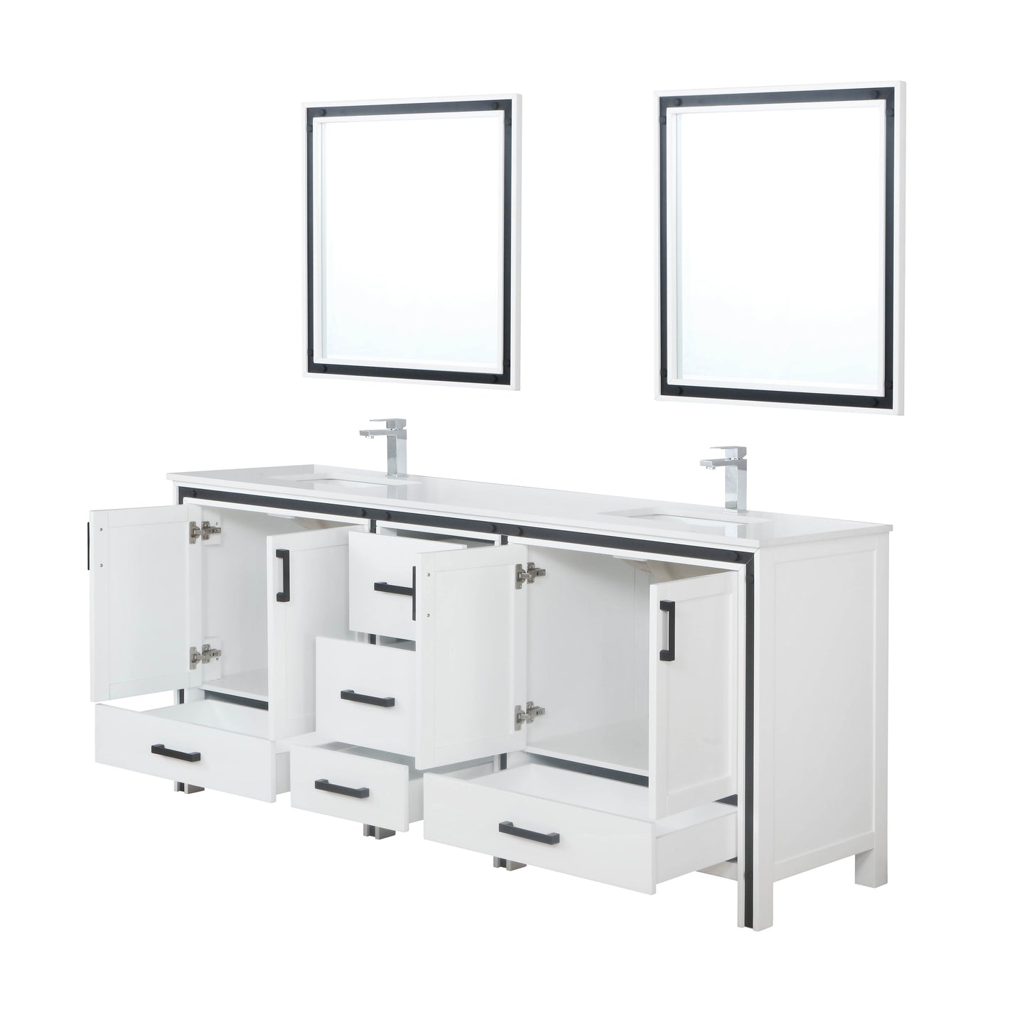 Ziva 80" White Double Vanity, Cultured Marble Top, White Square Sink and 30" Mirrors w/ Faucet