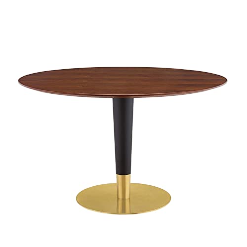 Modway Zinque Round Wood 47" Dining Table in Gold Walnut