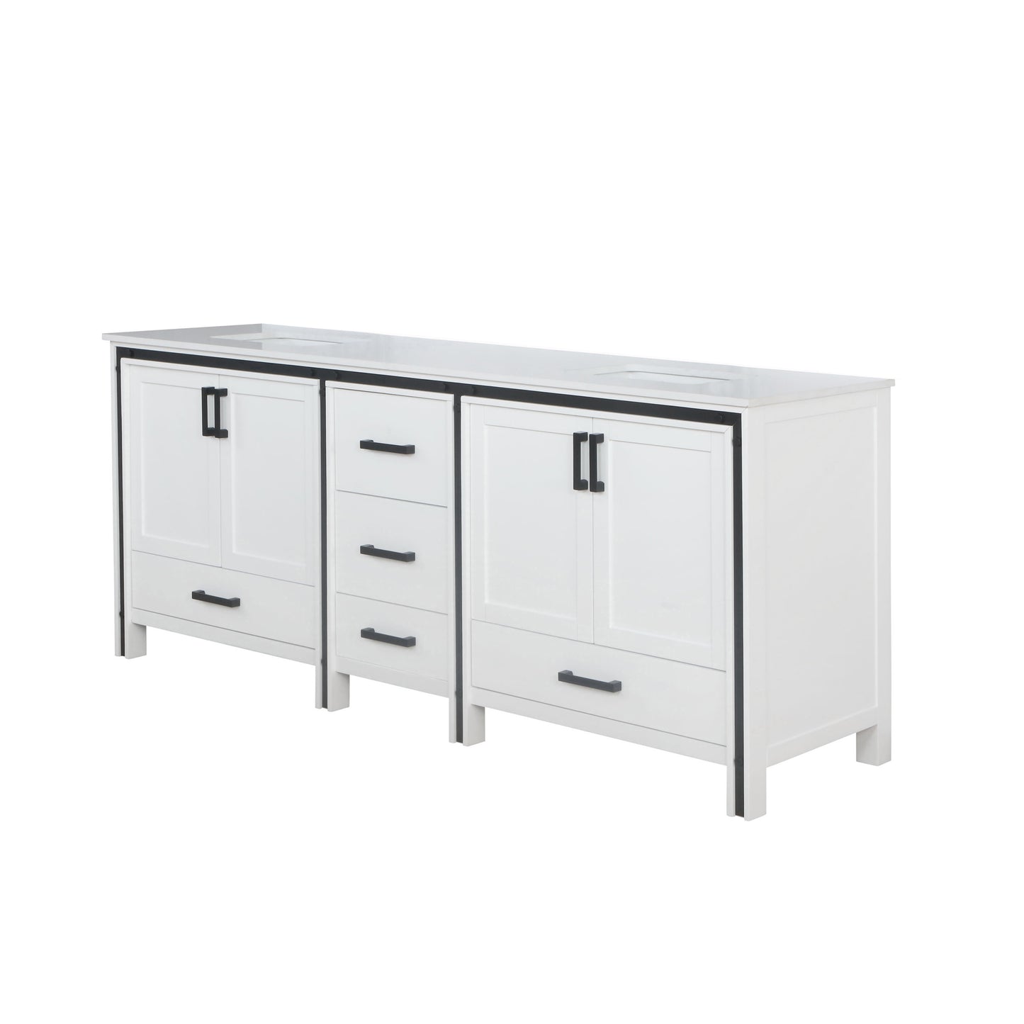 Ziva 84" White Double Vanity, Cultured Marble Top, White Square Sink and no Mirror