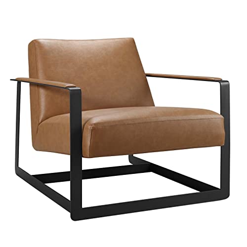 Modway Seg Armchair Upholstered Vinyl Accent Chair, Tan
