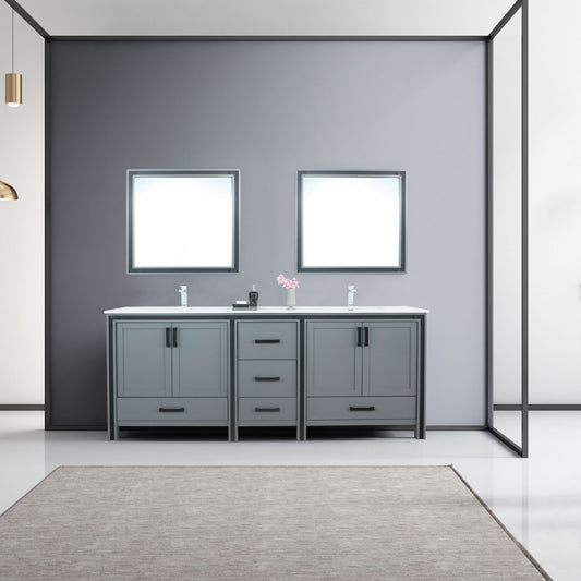 Ziva 84" Dark Grey Double Vanity, Cultured Marble Top, White Square Sink and 34" Mirrors w/ Faucet