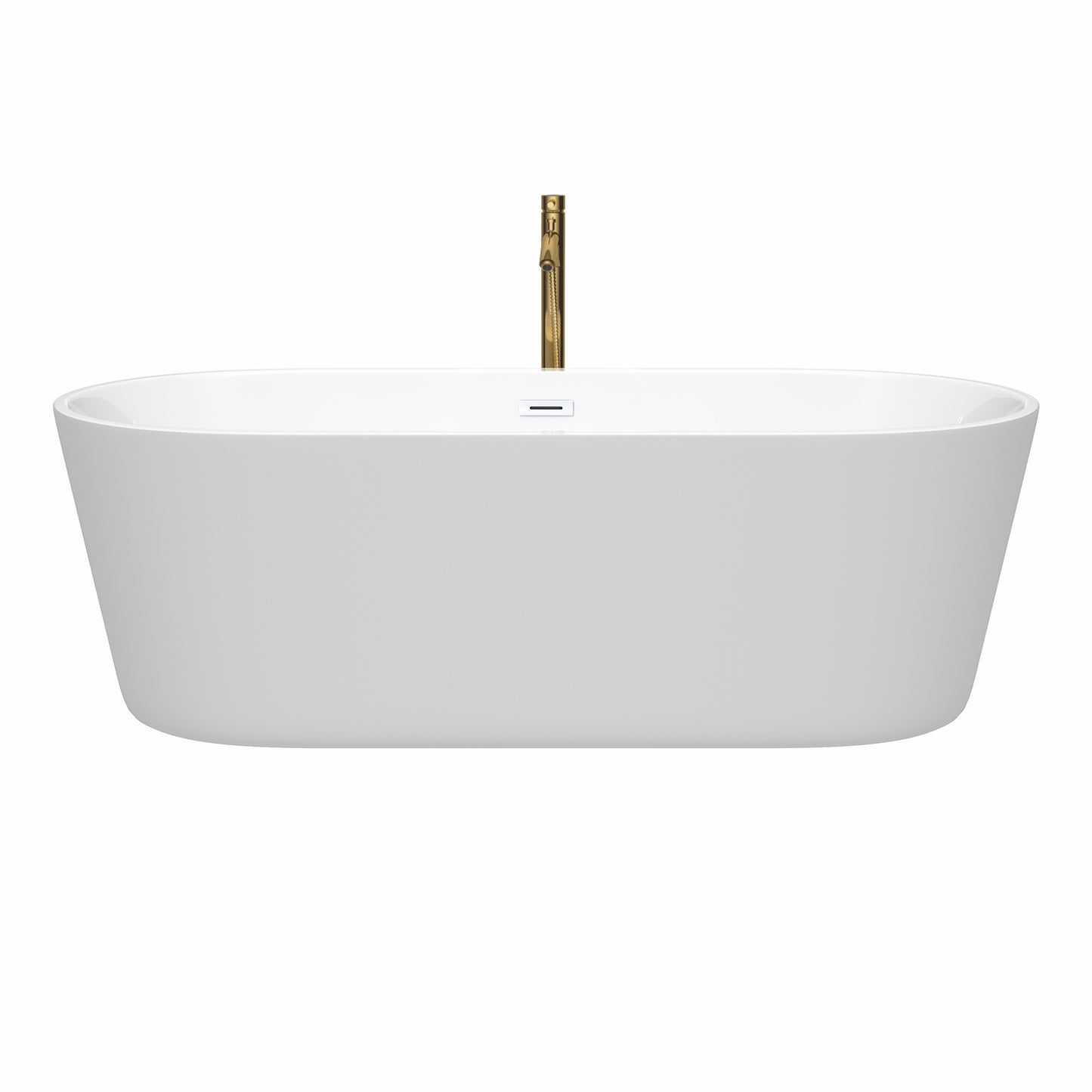 Carissa 71 Inch Freestanding Bathtub in White with Shiny White Trim and Floor Mounted Faucet in Brushed Gold