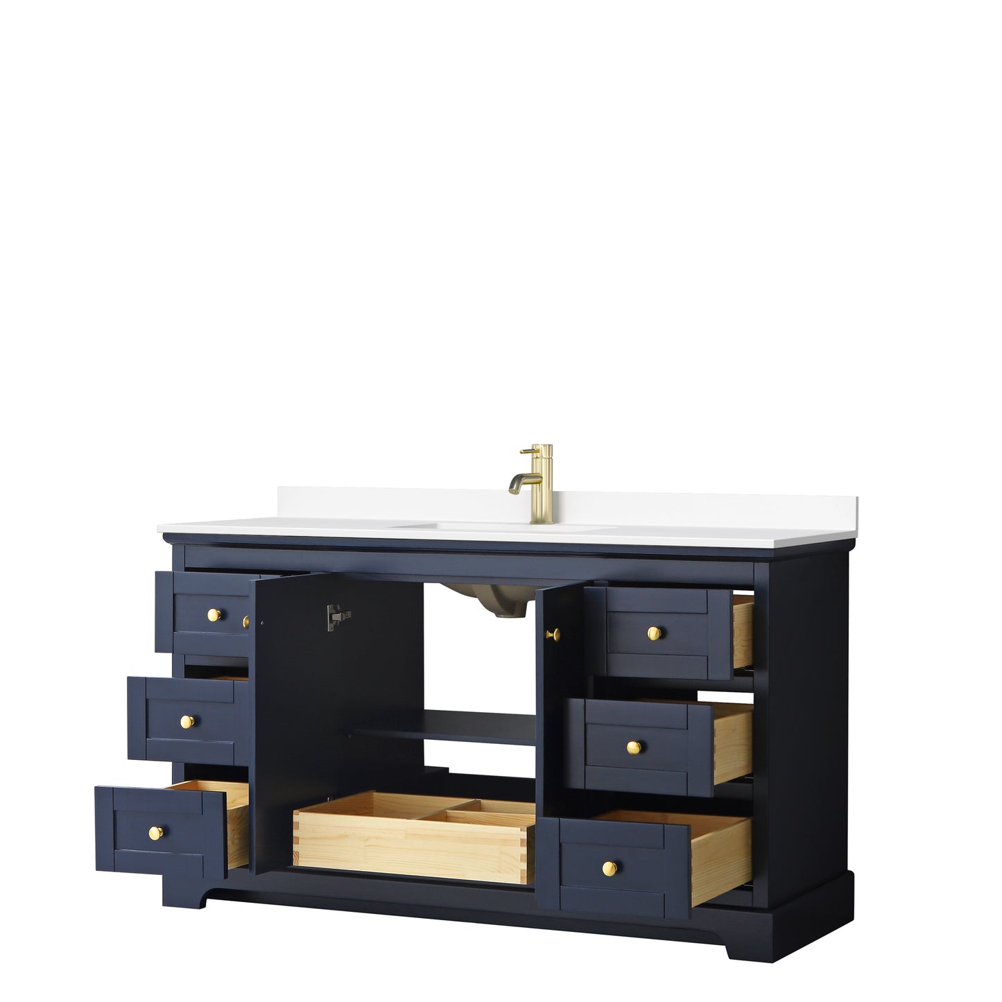 Avery 60 Inch Single Bathroom Vanity in Dark Blue, White Cultured Marble Countertop, Undermount Square Sink, No Mirror