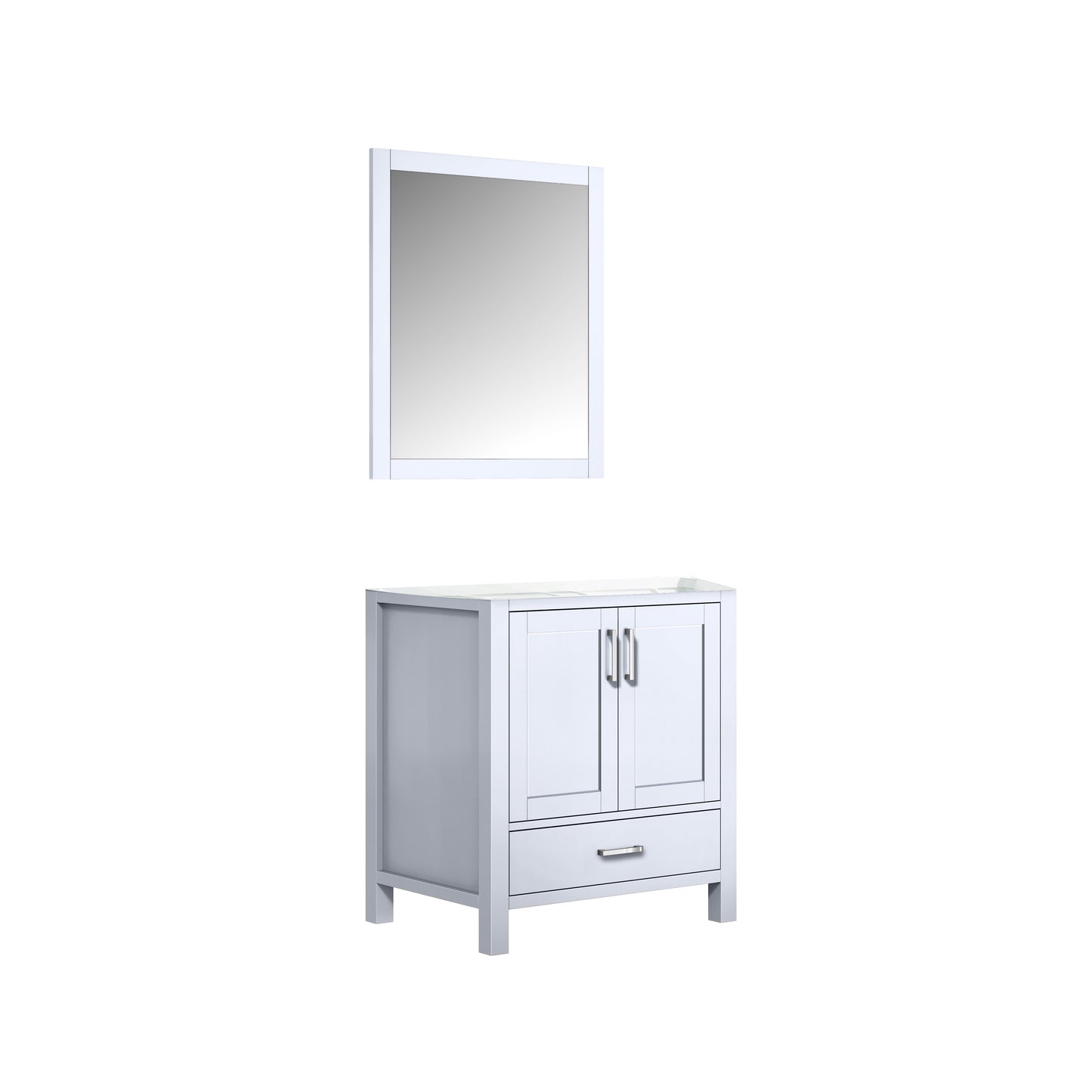 Jacques 30" White Single Vanity White, no Top and 28" Mirror