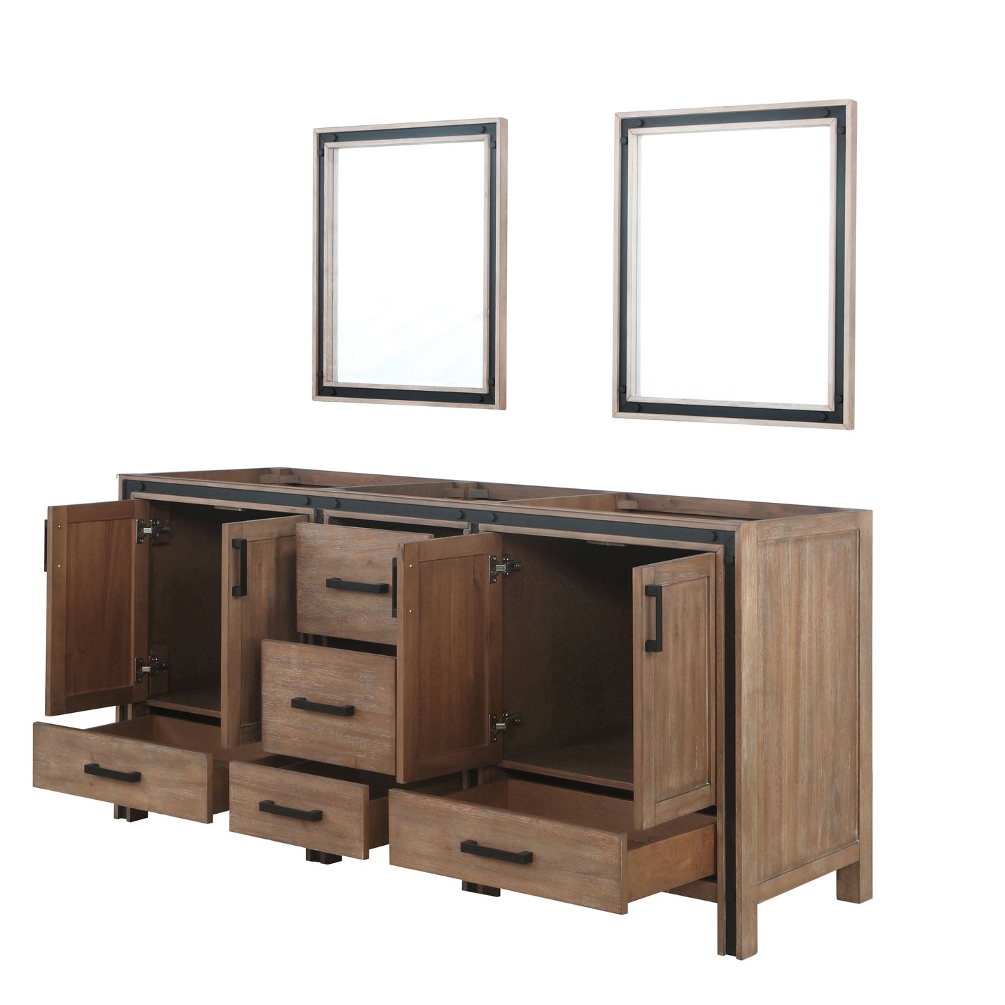 Ziva 72" Rustic Barnwood Double Vanity, no Top and 30" Mirrors