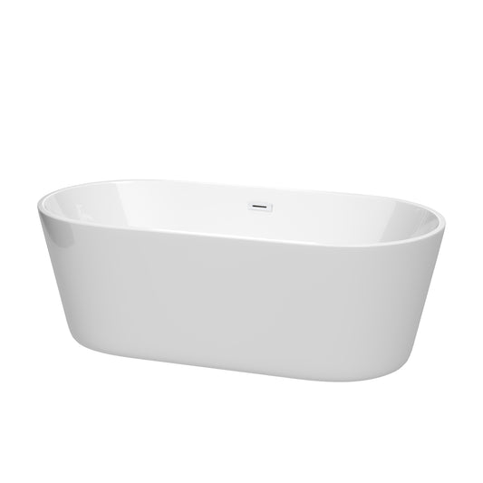 Carissa 67 Inch Freestanding Bathtub in White with Shiny White Drain and Overflow Trim