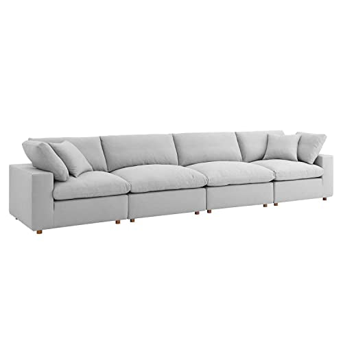 Modway Commix 4-Piece Down Filled Fabric Sectional Sofa Set in Light Gray