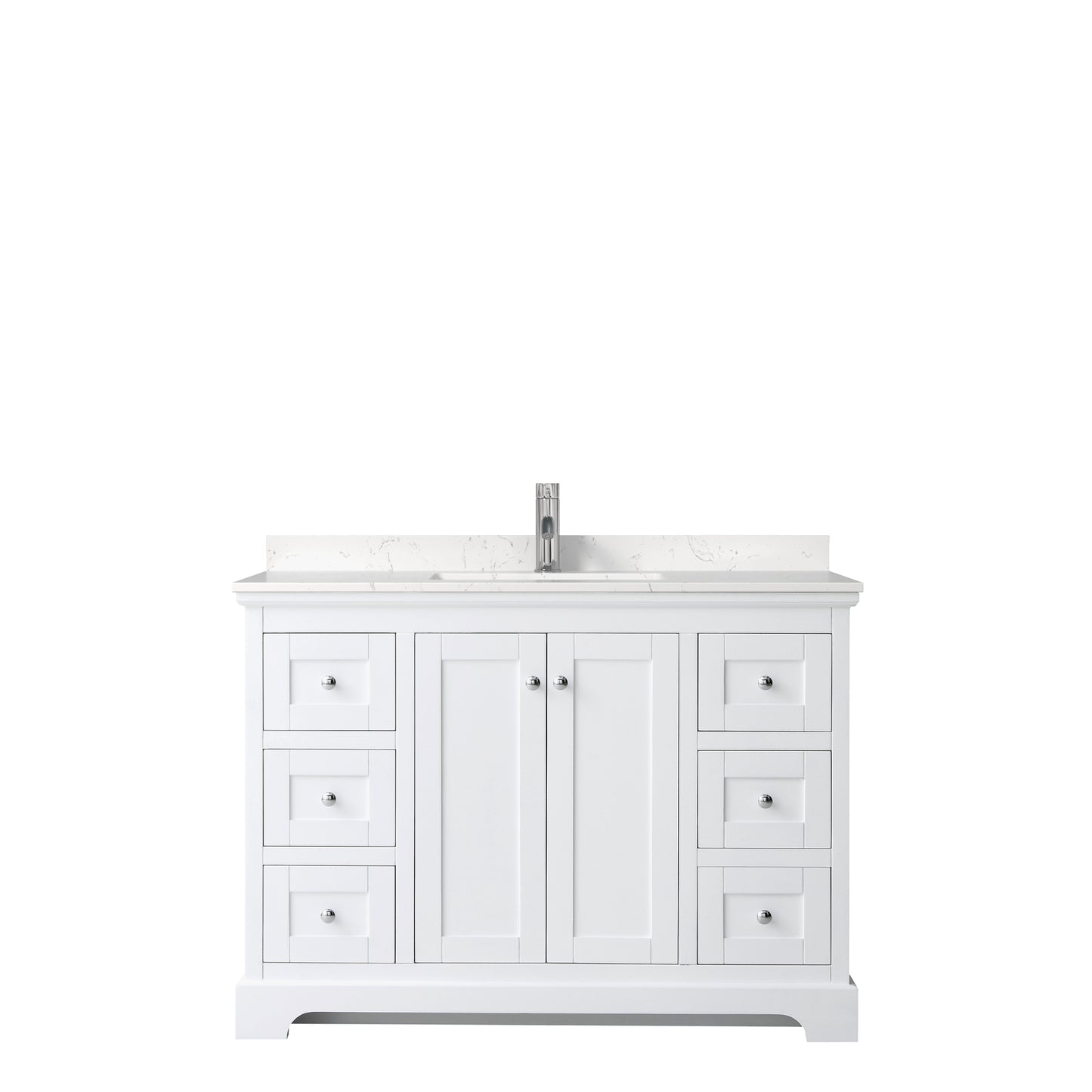 Avery 48 Inch Single Bathroom Vanity in White, Carrara Cultured Marble Countertop, Undermount Square Sink, No Mirror