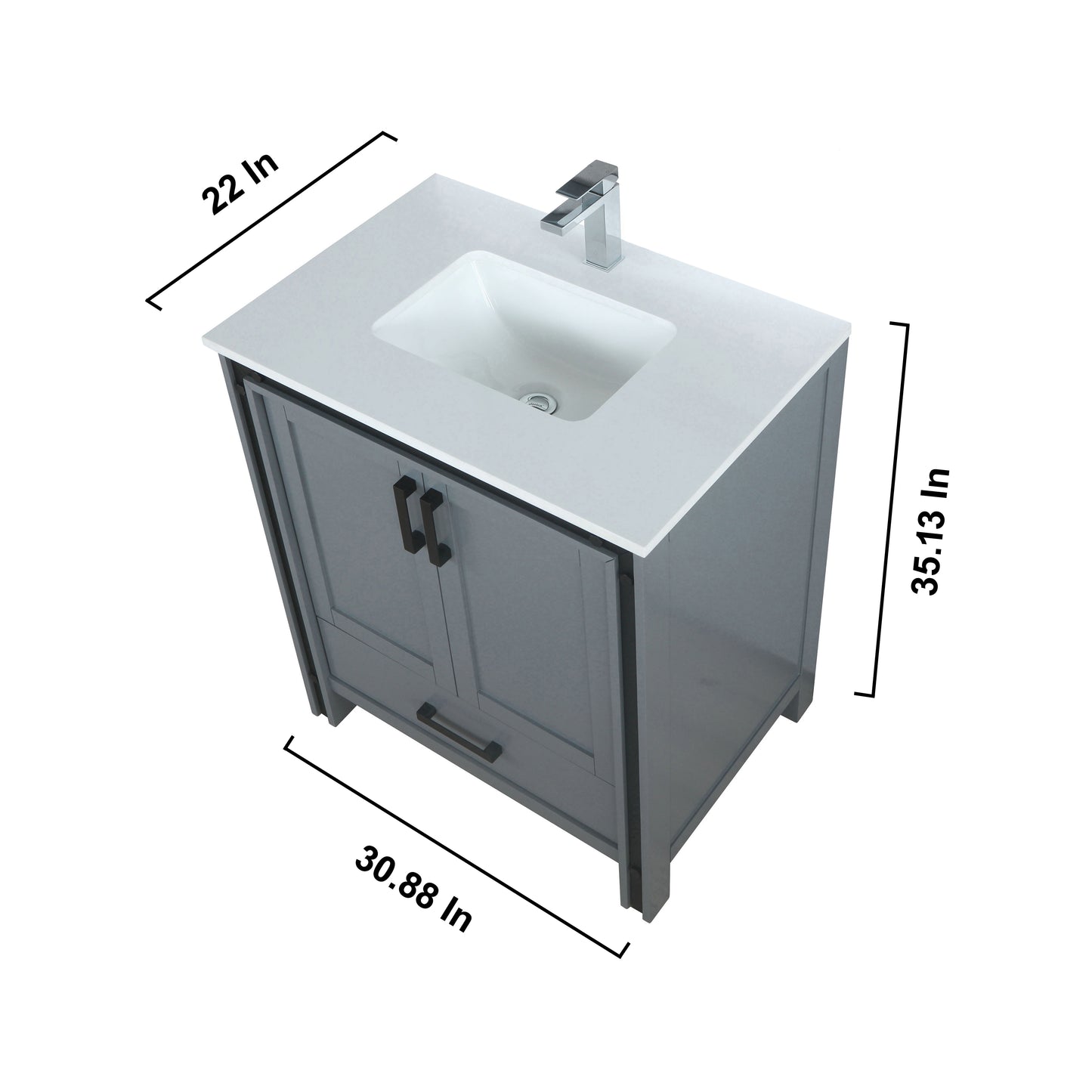 Ziva 30" Dark Grey Single Vanity, Cultured Marble Top, White Square Sink and 28" Mirror w/ Faucet