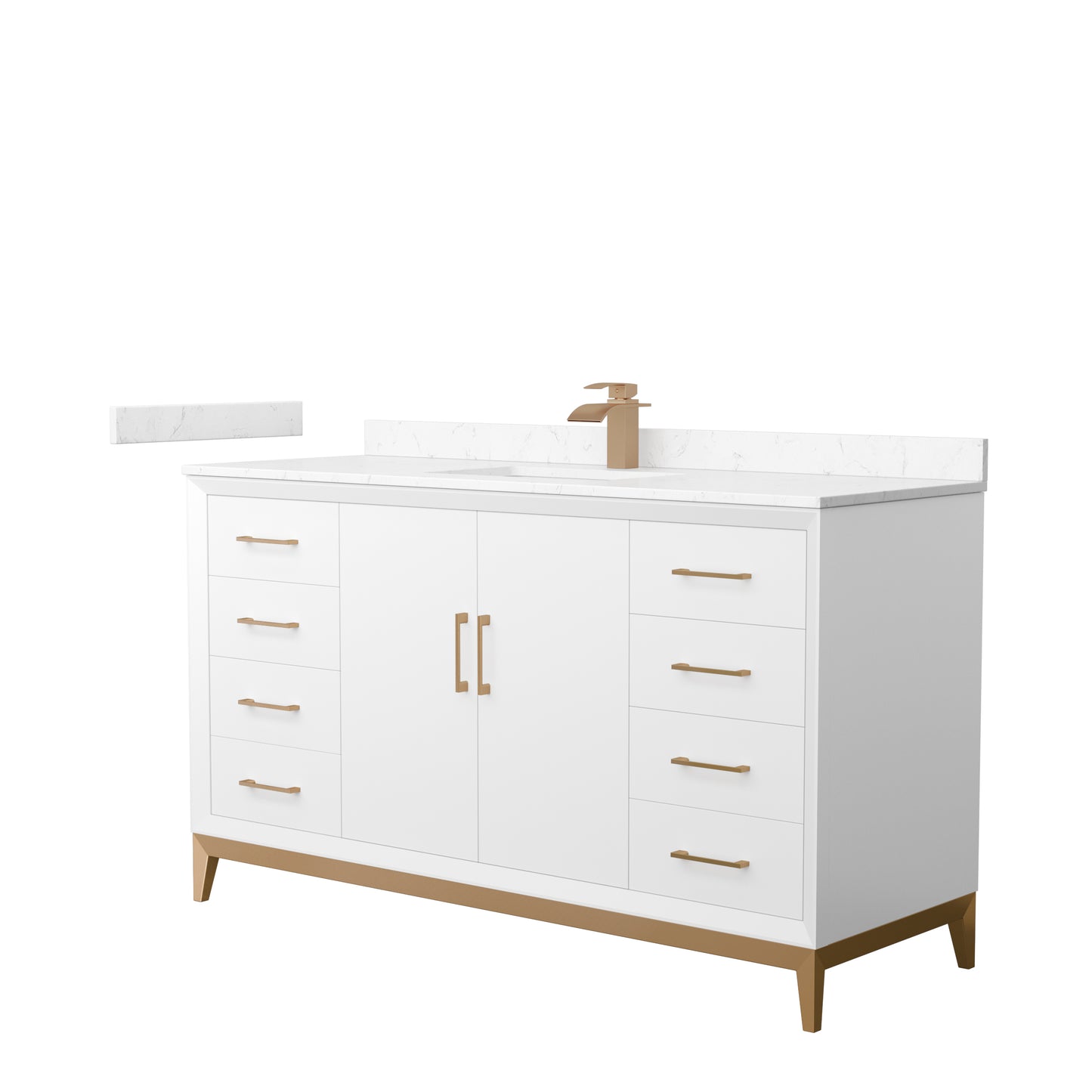 Amici 60 Inch Single Bathroom Vanity in White, Carrara Cultured Marble Countertop, Undermount Square Sink, Satin Bronze Trim