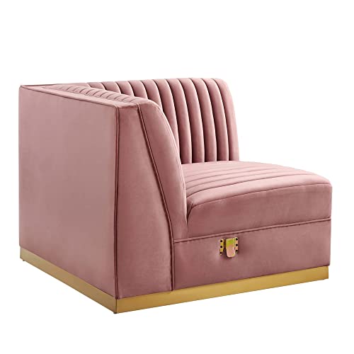 Modway Sanguine Velvet and Stainless Steel Right Corner Chair in Dusty Rose