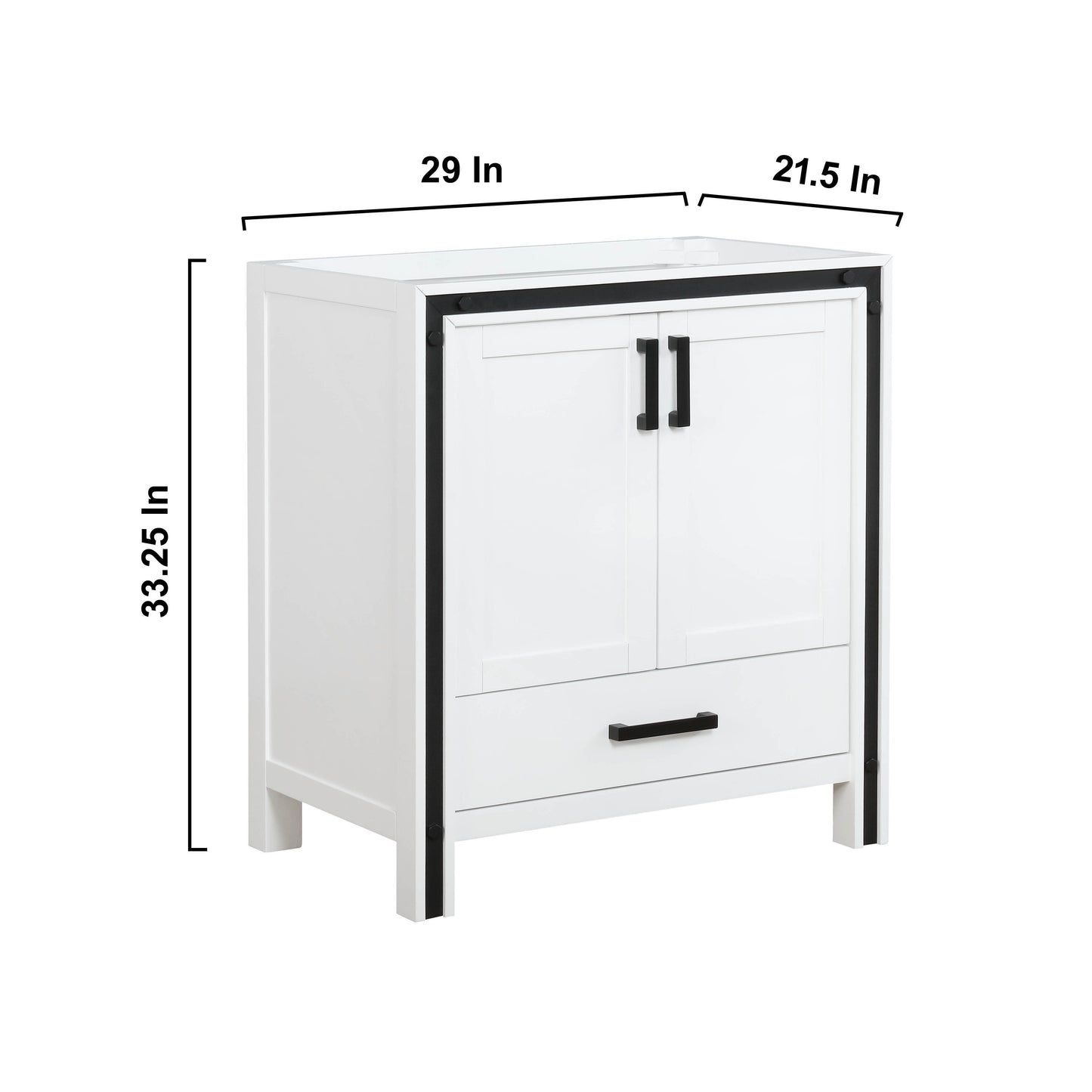 Ziva 30" White Single Vanity, no Top and 28" Mirror