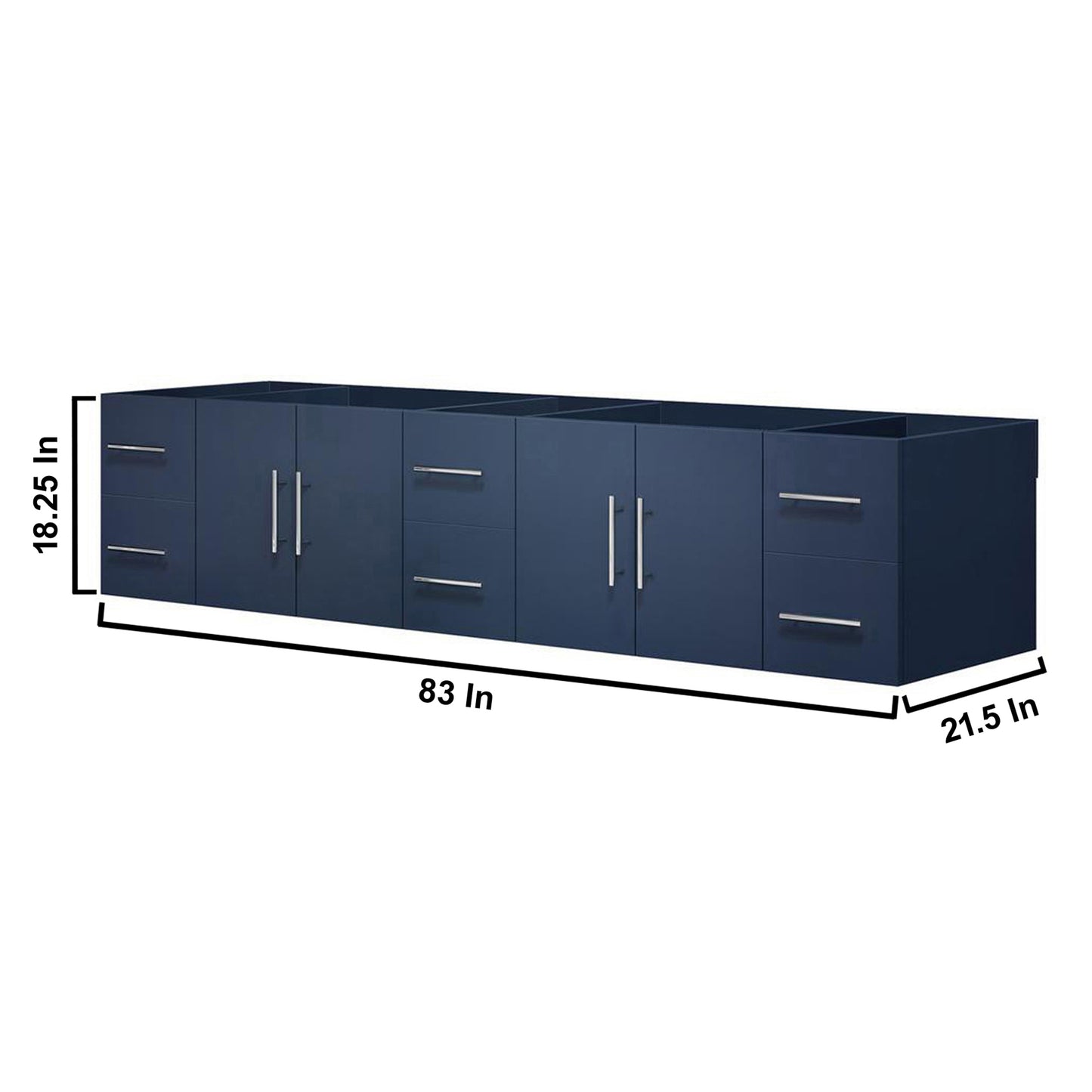 Geneva 84" Navy Blue Double Vanity, no Top and 36" LED Mirrors