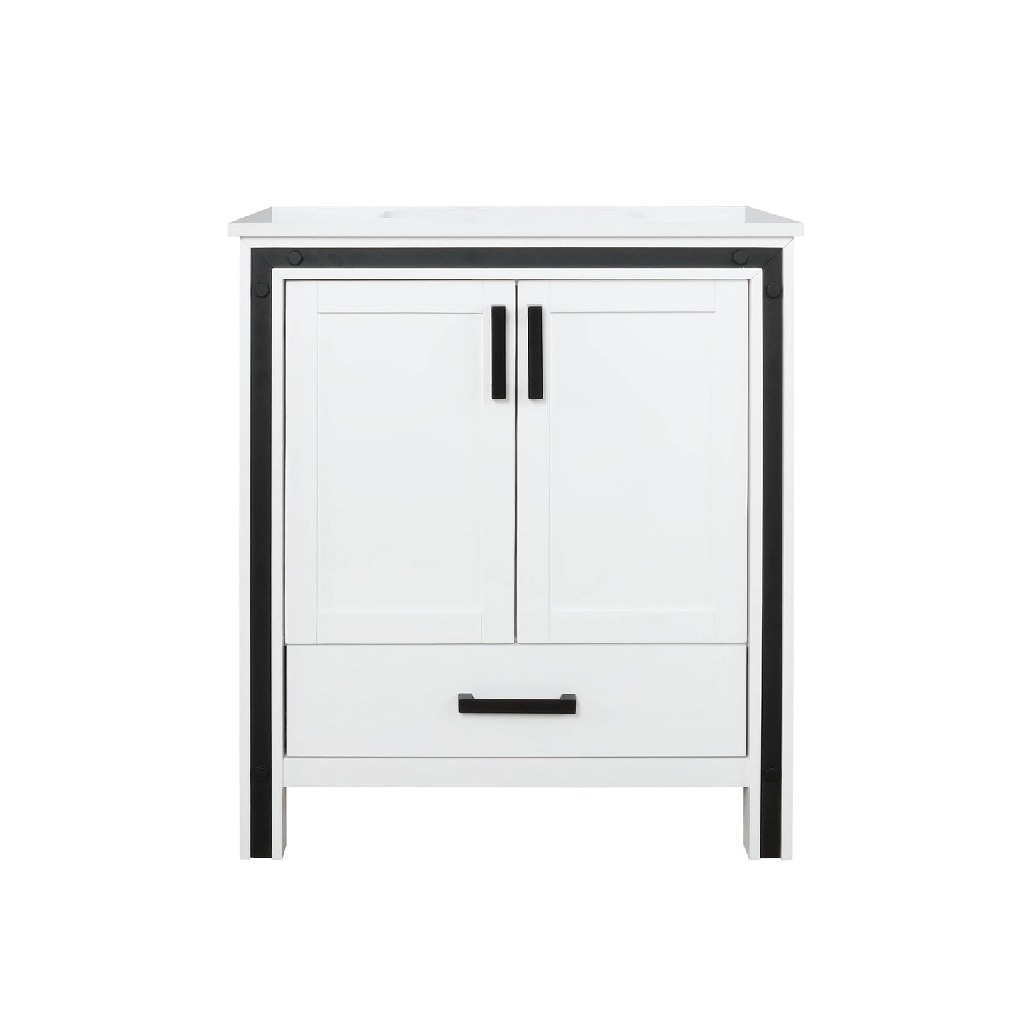 Ziva 30" White Single Vanity, Cultured Marble Top, White Square Sink and no Mirror