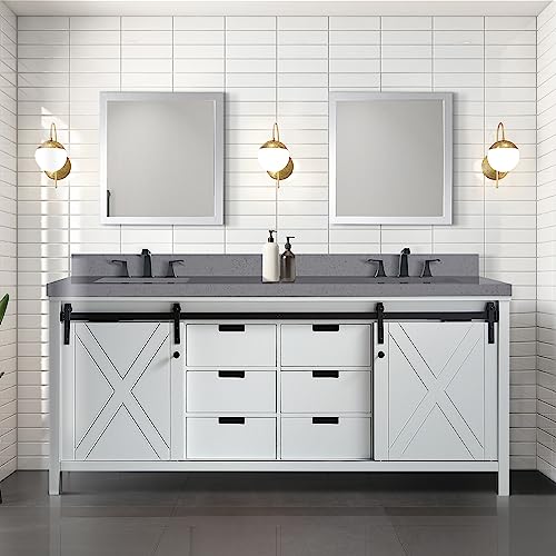 Lexora Marsyas Bath Vanity, Grey Quartz Countertop and Faucet Set