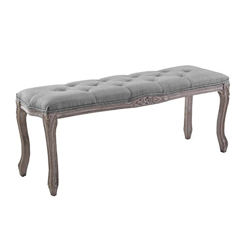 Modway EEI-2794-LGR Regal Vintage French Upholstered Fabric Bench, Fully Assembled, Light Gray