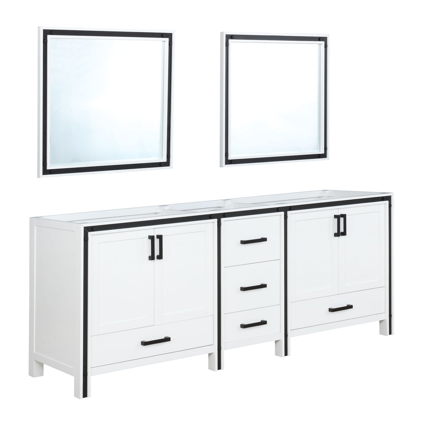 Ziva 84" White Double Vanity, no Top and 34" Mirrors