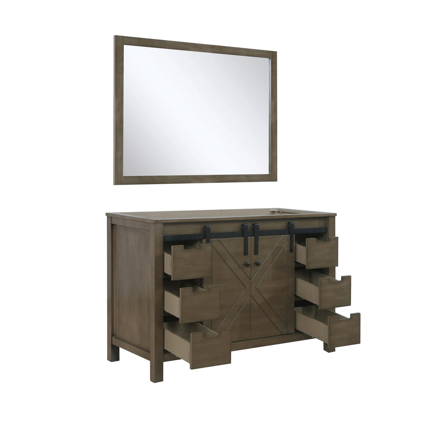 Marsyas 48" Rustic Brown Single Vanity, no Top and 44" Mirror