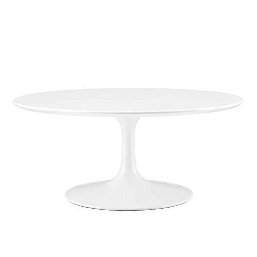 Modway Lippa Mid-Century Modern 36" Round Fiberglass Coffee Table in White