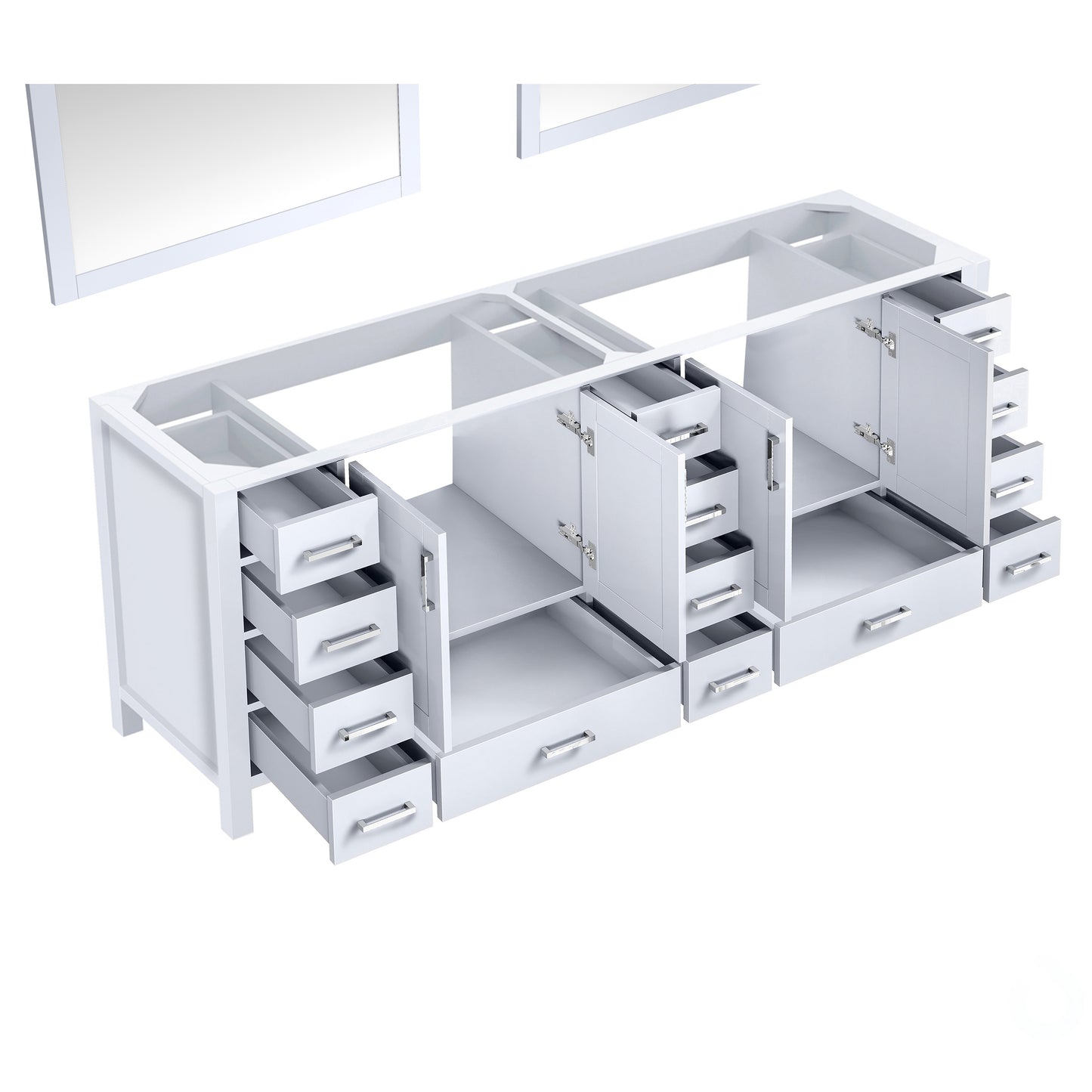 Jacques 84" White Double Vanity, no Top and 34" Mirrors