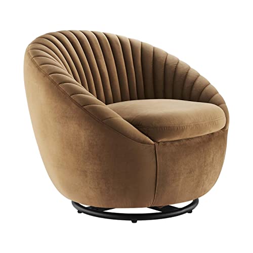 Modway Whirr Tufted Velvet Swivel Chair in Black Cognac Finish EEI-5004-BLK-COG