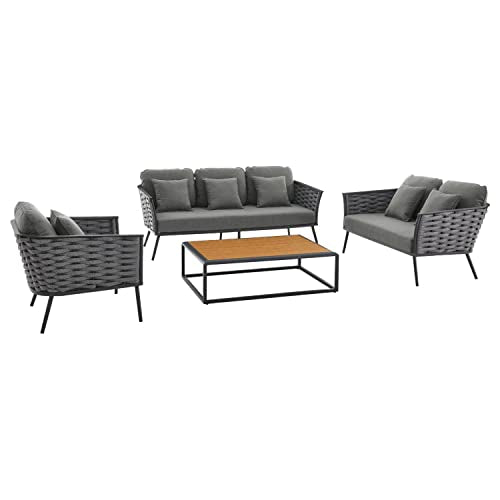 Modway EEI-3172-WHI-NAV-SET Stance 4 Piece Outdoor Patio Aluminum Sectional Sofa Set