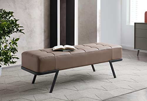 Whiteline Modern Living Shadi Bench Faux Leather in Taupe with Black Sanded Coated Steel Legs