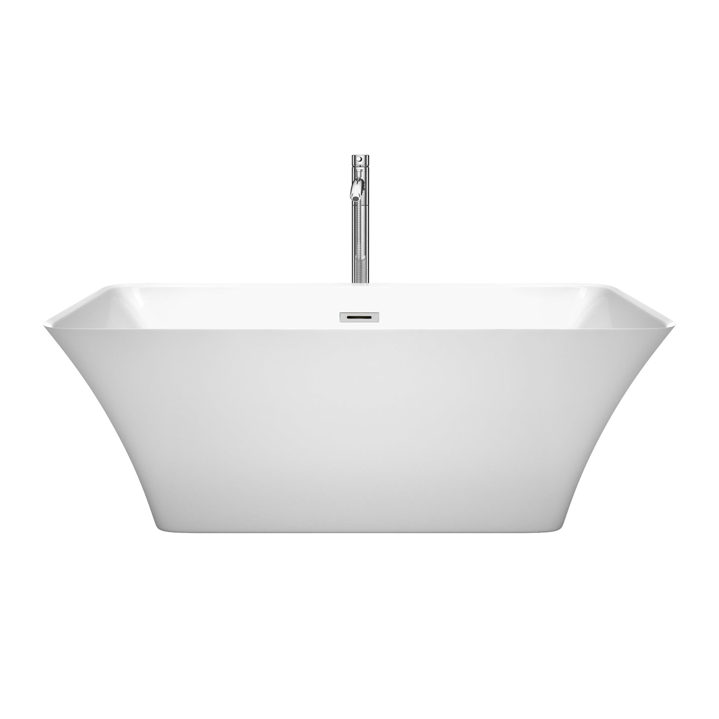 Tiffany 59 Inch Freestanding Bathtub in White with Floor Mounted Faucet, Drain and Overflow Trim in Polished Chrome