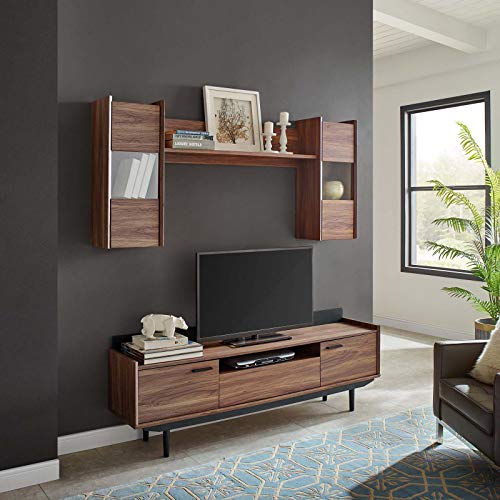 Modway Visionary 70" Mid-Century Modern Low Profile Entertainment TV Stand in Walnut Black