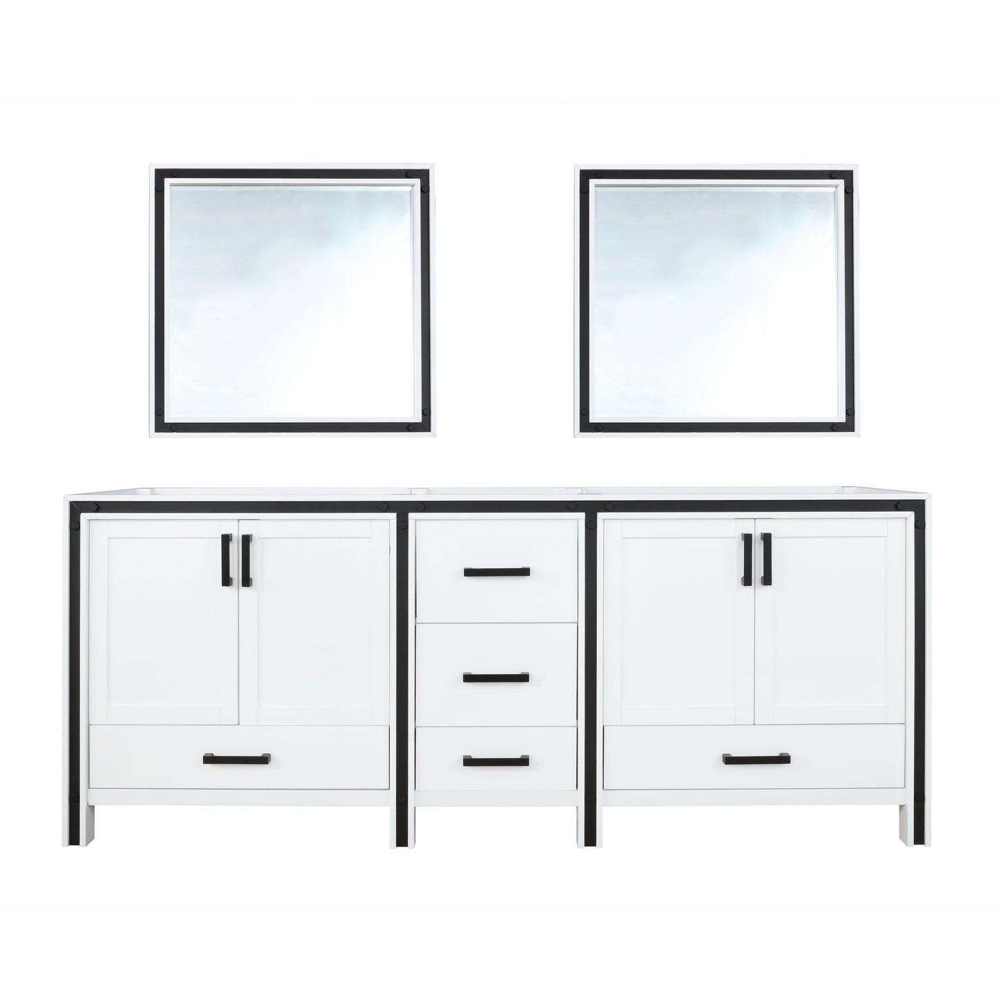 Ziva 84" White Double Vanity, no Top and 34" Mirrors