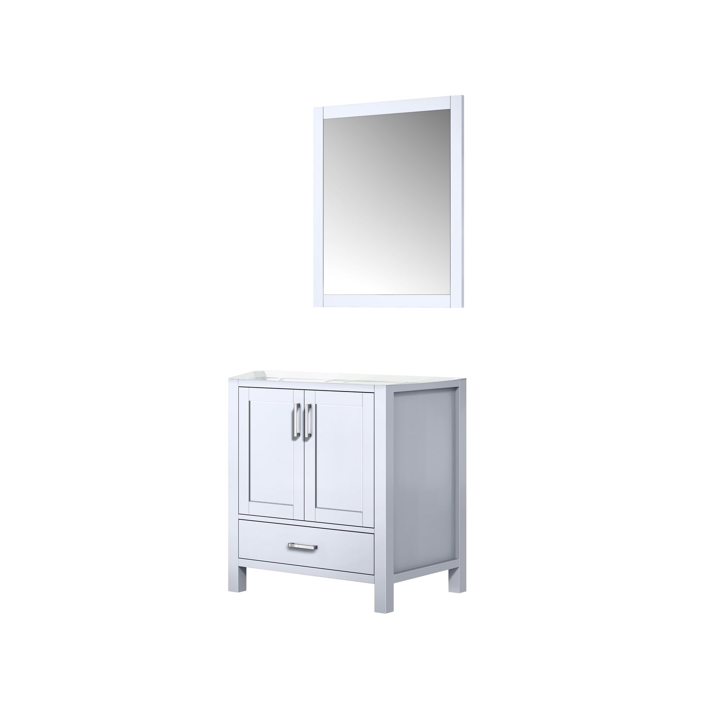 Jacques 30" White Single Vanity White, no Top and 28" Mirror